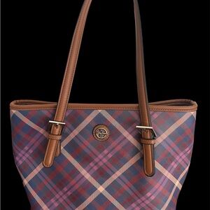 Plaid Tote Bag with Brown Accents